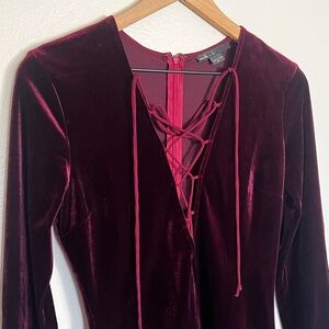 Burgundy Velvet Lace-Up Dress